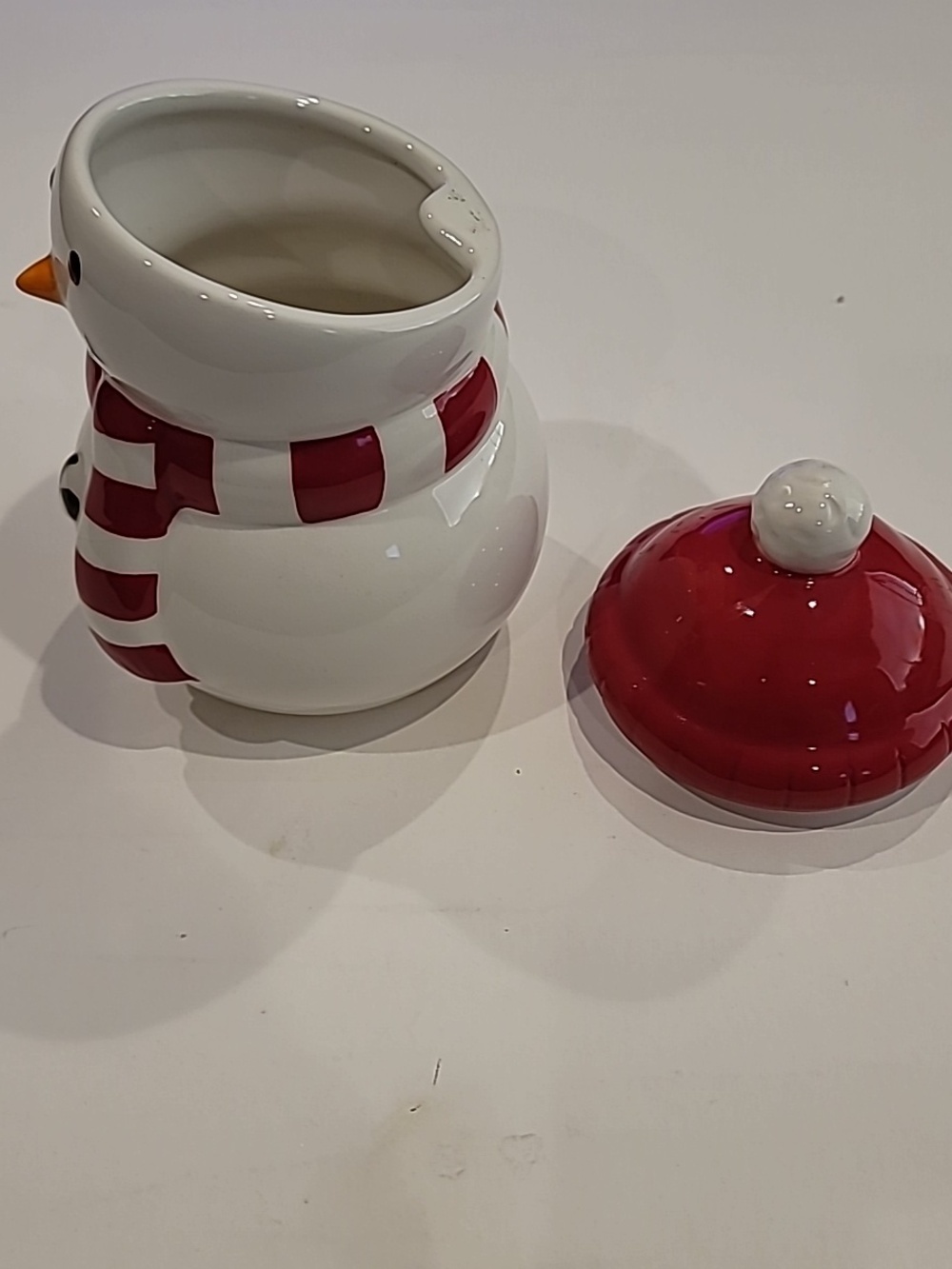 Hallmark Snowman Covered Candy Dish  Red Green 7.5 In. - Picture 3 of 8